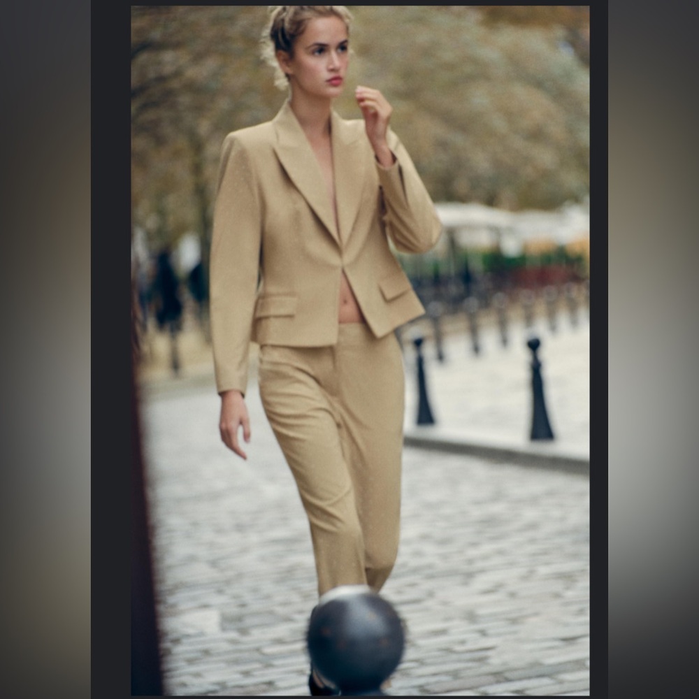2-pc Zara rhinestone blazer with shoulder pads and ankle length pants co-ord set